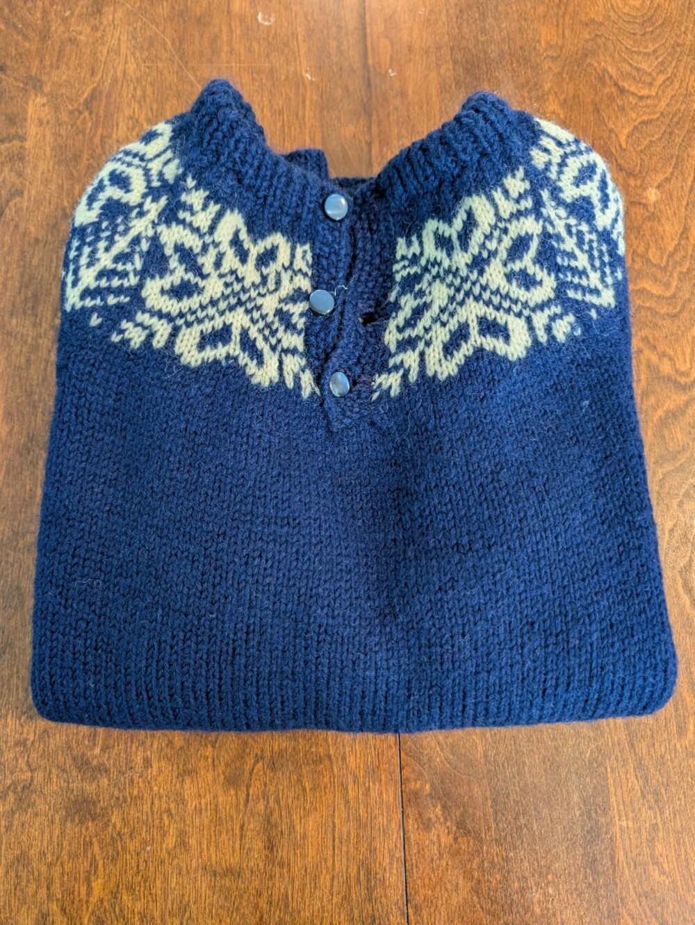 Heirloom Handknit Vintage Wool Navy Blue Fair Isle Knit Jumper Sweater S